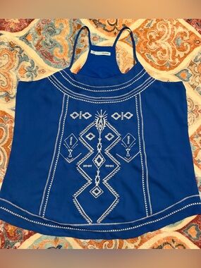 Blue Embroidered Halter Tank Top